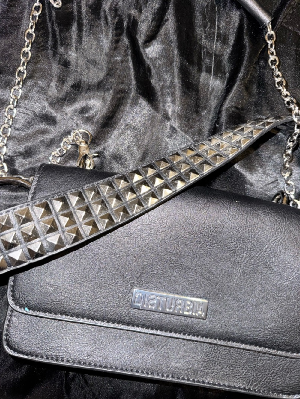 Disturbia Black Studded-Detail Shoulder Bag
